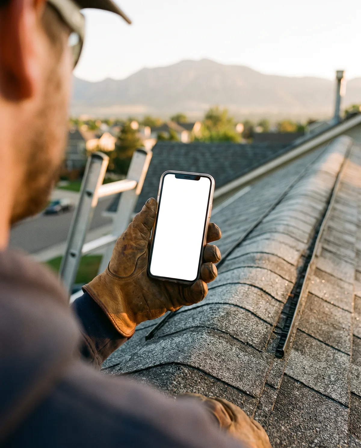 An owner reading the day's approvals on a phone, on the job